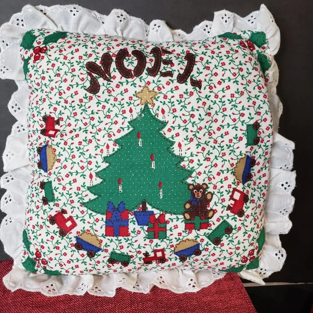 Vintage Christmas Themed Tree Ruffled Lace Edge Mini Throw Pillow 8x9 Small